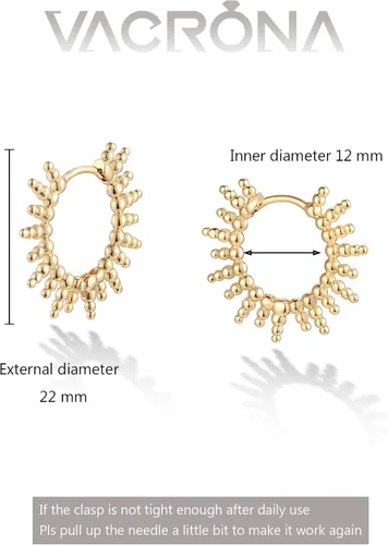 Miniatura 6 de VACRONA - Aretes tipo arracada de aro para mujer, chapados en oro de 14 quilates, diseño de Huggie
