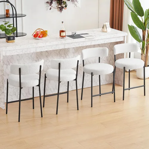 Miniatura 23 de Furniliving - Juego de 2 taburetes de bar giratorios de 26 pulgadas, taburetes modernos de altura de mostrador de cuero sintético con respaldo alto