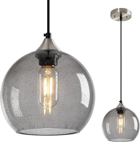Miniatura 45 de Luces colgantes de vidrio marrón claro, iluminación de isla de cocina, lámparas colgantes de globo, iluminación colgante moderna para dormitorio