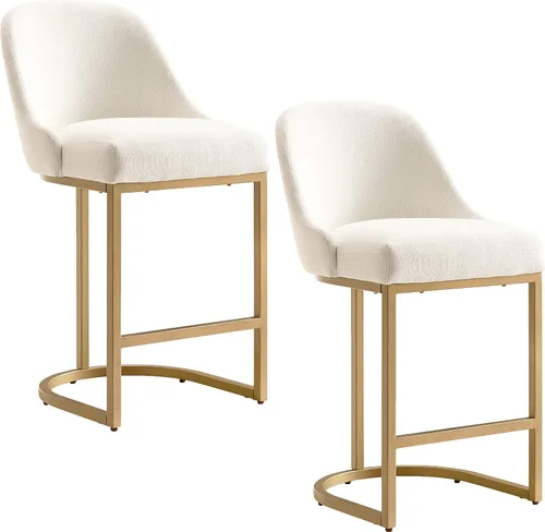 Miniatura 21 de Leick Home 10133PW/OL Taburete de bar con base de metal, juego de 2, para encimeras de cocina elevadas, mesas altas y bares, asiento moderno de lino
