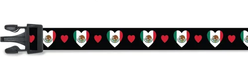Collar de perro de México | I Love Mexico | Estilo Martingala | Negro | Bandera de México | para perros grandes | Fabricado en Nueva Jersey, Estados