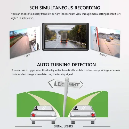 Miniatura 3 de Sykik Cámara de tablero de 3 canales 1080p para automóviles, camiones y vehículos recreativos.