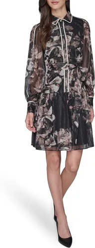 Miniatura 2 de Karl Lagerfeld Vestido camisero de gasa arrugado estampado de manga larga para mujer
