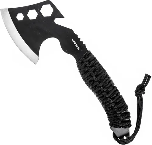 ASR Outdoor Hacha de acero de espiga completa de 12 pulgadas con gancho de tripa, agujeros hexagonales, mango y funda de paracaídas, color negro
