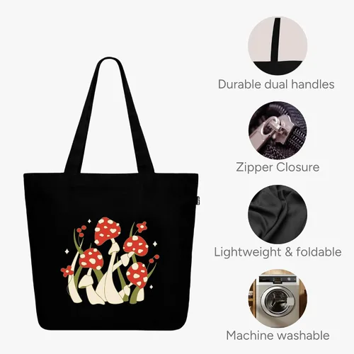 Miniatura 105 de Ecoright Bolsa de lona estética para mujer, bolsa grande con cremallera y bolsillo, bolsa de mano para mujer, para yoga, trabajo, playa
