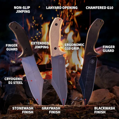 Miniatura 4 de Cuchillo Bowie de hoja fija Caiman XXL de Off-Grid Knives con acero Cryo D2, empuñaduras G10, vaina de Kydex, para acampada, bushcraft, caza, Coyote