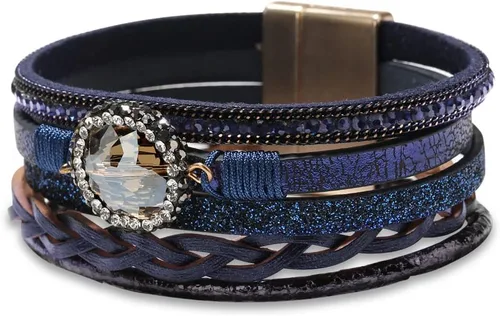 Miniatura 10 de Fesciory - Pulsera de leopardo para mujer, estilo bohemio de cuero multicapa con perlas de cristal