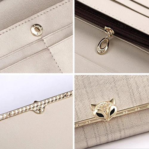 Miniatura 5 de FOXER Carteras de cuero para mujer, cartera triple para tarjetas, carteras grandes, 01 Dorado, Casual