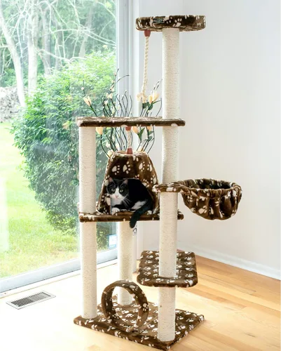 Miniatura 2 de Rascador Armarkat para gatos, estilo árbol, mueble Condo, con una altura de 60 pulgadas a 70 pulgadas, Marrón (Saddle Brown)