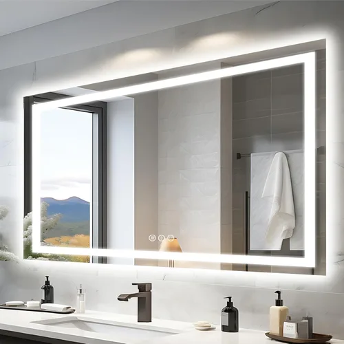 Miniatura 46 de EchosLife Espejos de baño LED de 20 x 28 pulgadas para pared, marco de aluminio negro (frontal y retroiluminado), espejo de tocador antivaho