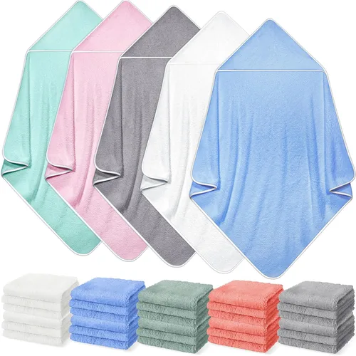 Buryeah Juego de 5 toallas de baño para bebé y 15 paños para bebé, toallas con capucha para recién nacidos, bebés y niños pequeños, toallas suaves