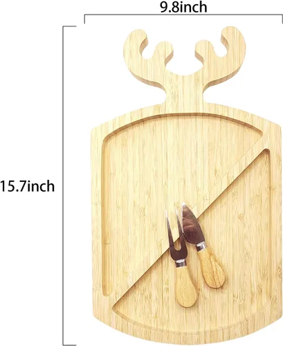Miniatura 5 de Tabla de charcutería personalizada de bambú para quesos y cuchillos, divertida tabla de aperitivos de hojas de árbol de Navidad, tablero