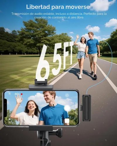 Miniatura 6 de Mini micrófono inalámbrico para iPhone, iPad, Android, paquete de 2 micrófonos Lavalier con clip giratorio de 360°, micrófono USB-C con reducción