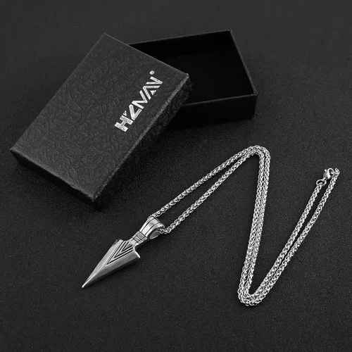 Miniatura 6 de HZMAN Collar con colgante de flecha de acero inoxidable para hombre con cadena de trigo de acero