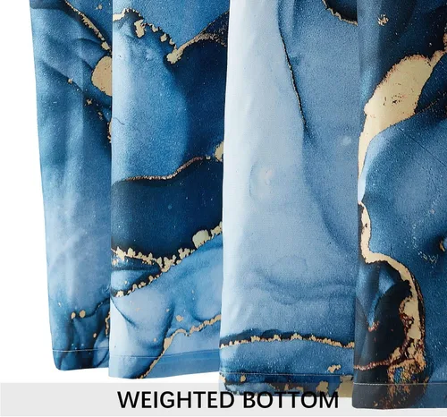 Miniatura 7 de Juego de cortinas de ducha de mármol azul dorado, cortinas de ducha abstractas de mármol para decoración de baño con 12 ganchos de metal, accesorios