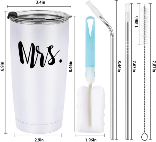 Miniatura 4 de Mr and Mrs - Juego de 2 vasos de viaje de acero inoxidable para recién casados, parejas, esposa, novia, despedida de soltera, vaso de viaje aislado