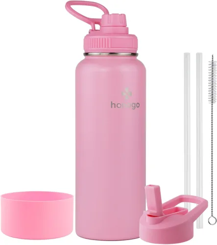 Miniatura 21 de Botella de agua aislada de 64 onzas con tapa de popote y tapa de boquilla, jarra de agua de medio galón de acero inoxidable con mango de paracord