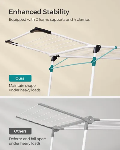 Miniatura 4 de SONGMICS ULLR518W01 - Escurridor de ropa plegable, con alas de gaviota, ahorro de espacio, 22.2 x 68.1 x 38 pulgadas, clips para calcetines, Blanco