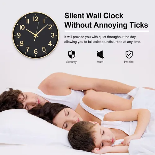 Miniatura 3 de HZDHCLH Relojes de Pared Negros que Funcionan con Pilas, Reloj Moderno Silencioso Sin Tic Tac de 12 Pulgadas para Pared, Reloj de Pared con Números