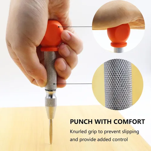 Miniatura 3 de WHLLING Punzón central automático de 2 piezas, perforador de metal ajustable de 5 pulgadas, herramienta de punzón central con resorte con tapa