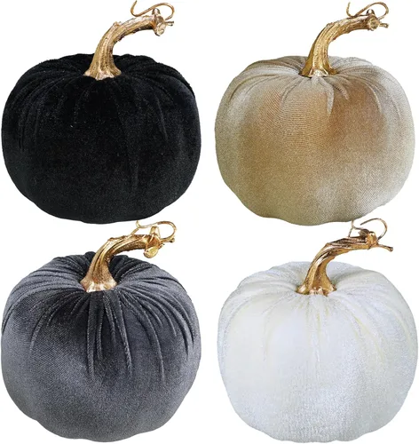 Miniatura 14 de Winlyn 4 calabazas decorativas de terciopelo rústico sintético, color verde, verde azulado, blanco, 5 pulgadas, para regalos, otoño, boda, Acción
