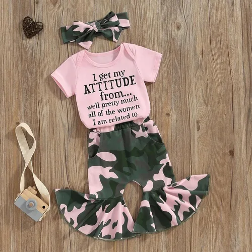 Miniatura 9 de Sejardin Ropa de verano para bebé y niña, recién nacida, manga corta, con letras, mameluco elástico con diadema