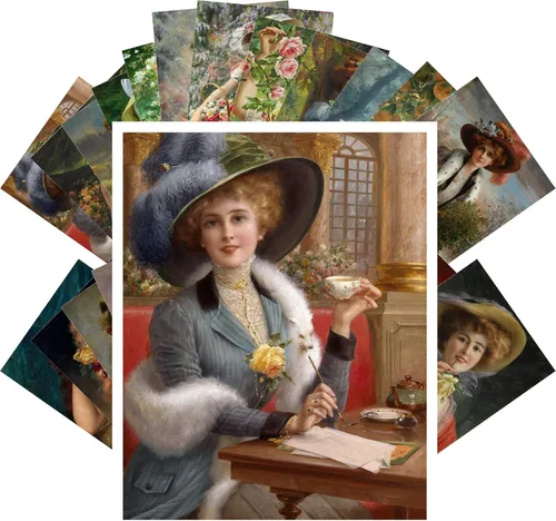 PIXILUV Postales vintage 24 piezas joven mujer victoriana antiguo museo pintura arte por Emile Retro Poster REPRINT