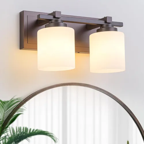 Miniatura 27 de 1 Luminaria Moderna de Baño sobre Espejo, Luces de Tocador Negro Dorado para Apliques de Pared de Baño con Pantallas de Vidrio Blanco Lechoso