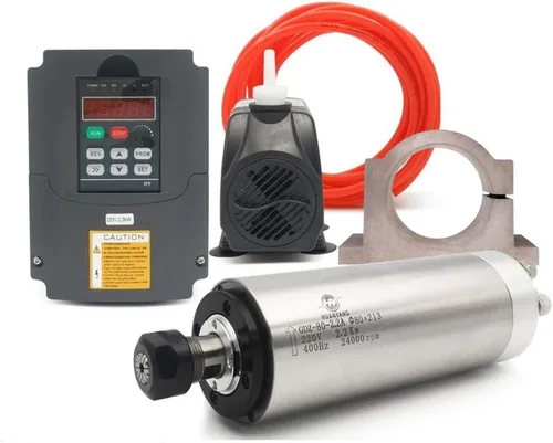 Kits de motor de husillo CNC VFD: 220V 2.2KW CNC VFD+2.2KW 4bearings 400hz 0-24000rpm Φ80mm husillo refrigerado por agua+75W bomba de agua+3.150 in