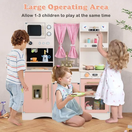 Miniatura 2 de INFANS Juego de cocina de niños, juego de cocina de juguete con máquina de café, estufa, fregadero removible, microondas, gabinete