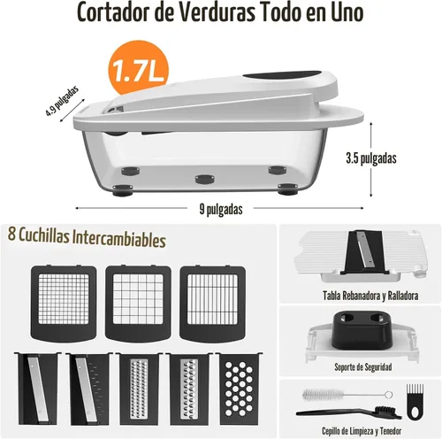 Miniatura 2 de Picador de verduras todo en uno de 8 cuchillas con contenedor, picador de alimentos, picador de cebolla, cortador de verduras para ensalada, Blanco