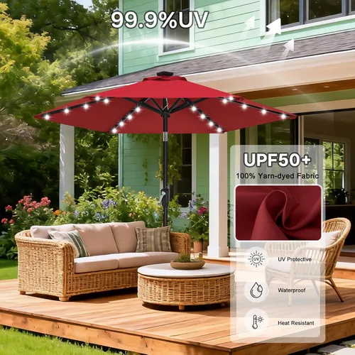 Miniatura 5 de ABCCANOPY Sombrillas solares duraderas para patio con 24 luces LED de 7.5 pies con 6 varillas resistentes (borgoña)