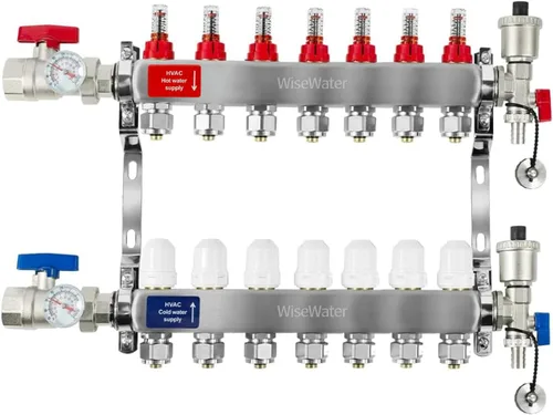 Miniatura 9 de AB Colector PEX de 2 bucles/radiante, salidas compatibles de 1/2 pulgada, válvula de flujo de hasta 1.4 GPM para calefacción radiante hidrónica