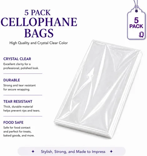 Miniatura 6 de Bolsas de celofán transparente para cestas Purple Q Crafts 24"x30" (paquete de 5) – Bolsas de envoltura para cestas y regalos de fiesta