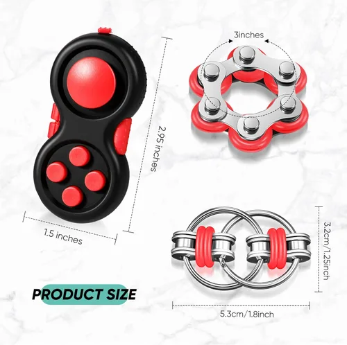 Miniatura 2 de Gejoy Juego de 3 juguetes para inquietos para adultos, controlador de juguetes para inquietos de mano, juego de almohadilla seis cadenas