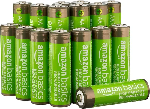 Amazon Basics Paquete de 16 baterías recargables AA NiMH de alta capacidad, 2400 mAh, 1.2 V, baja autodescarga, precargadas, recarga hasta 400 veces