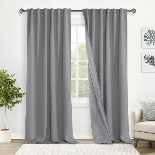 Miniatura 41 de XWZO Cortinas blancas 100% opacas con alzapaños, 2 capas gruesas completamente sombreadas con bolsillo para barra y pestaña trasera, cortinas