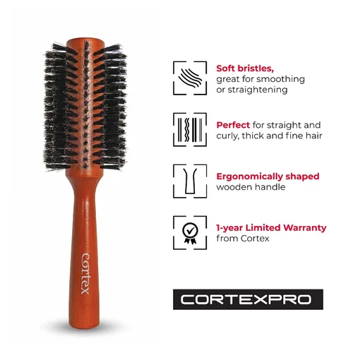 Miniatura 3 de Cortex Professional Cepillo térmico de cerdas de jabalí 100% natural, cepillo redondo para mujeres y hombres de pelo corto, mango de cepillos