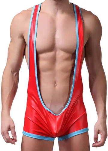 Miniatura 2 de Leotardo de cuero sintético para hombre, ropa interior de una sola pieza, lencería sexy para lucha libre