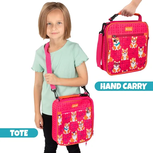 Miniatura 5 de Bentology Bolsa de almuerzo aislada para niños, correa ajustable 2 en 1 para lonchera o transporte manos libres, impermeable, resistente a las Corgi
