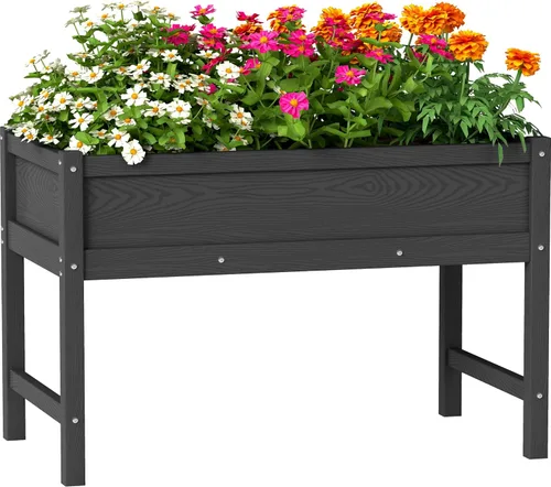 Miniatura 15 de Cama de jardín elevada con agujeros de drenaje, jardinera elevada impermeable de HDPE con patas, estable y duradera para plantar hierbas, vegetales