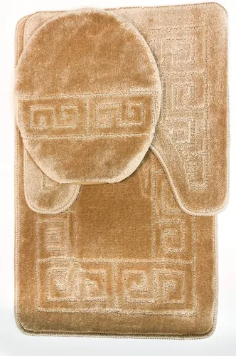 WPM WORLD PRODUCTS MART Juego de 3 alfombras de baño con patrón de alfombra de baño (20 x 32 pulgadas)/alfombrilla de contorno grande (20 x 20 Beige