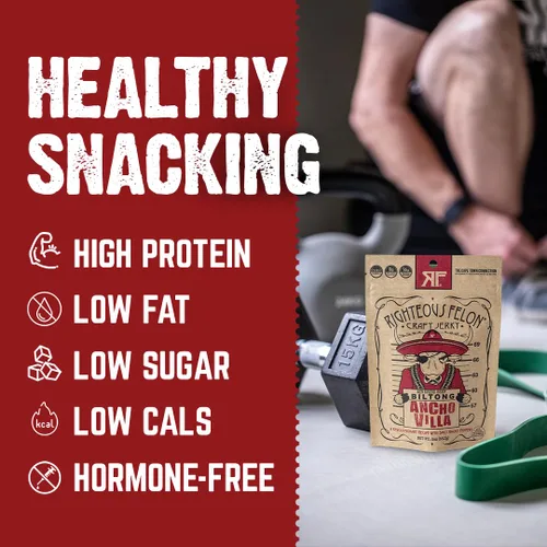 Miniatura 4 de Righteous Felon Biltong Beef Jerky Paquetes de bocadillos biltong sudafricanos para adultos Alto en proteínas, apto para dieta cetogénica, bajo