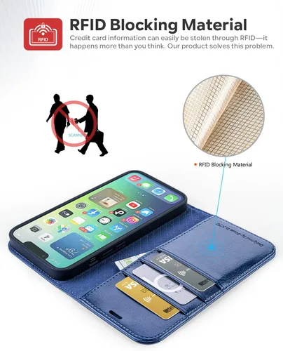 Miniatura 3 de OCASE Funda Cartera Compatible con iPhone 14, Funda Tipo Folio de Cuero PU con Tapa, con Tarjeteros y Bloqueo RFID, Soporte