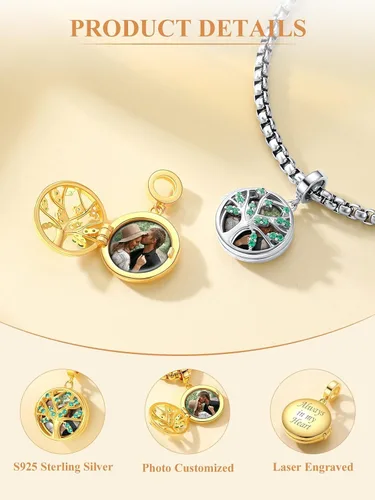 Miniatura 25 de Custom4U Photo Charms for Bracelets 925 Sterling Silver/Gold Plated Heart/Tree of Life/Round Charm Bead Personalized with Picture Custom