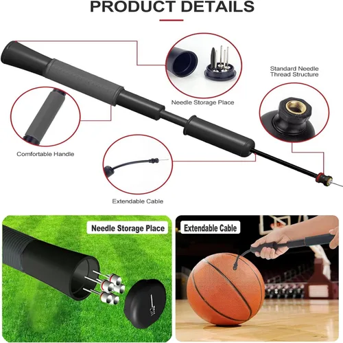 Miniatura 3 de Bomba de pelota con almacenamiento de agujas (nunca pierdas el pin), bomba de baloncesto con 5 agujas y cable extensible, bombas de fútbol, bomba
