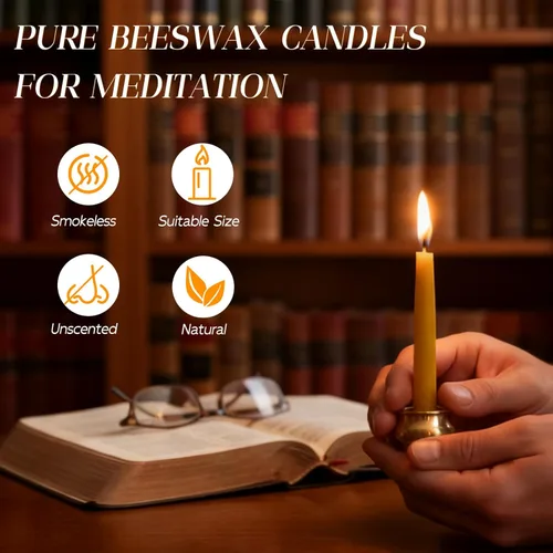 Miniatura 3 de Velas de meditación de cera de abeja de 20 minutos, paquete de 12 velas de cera de abeja con portavelas de latón, mini velas de oración de cera