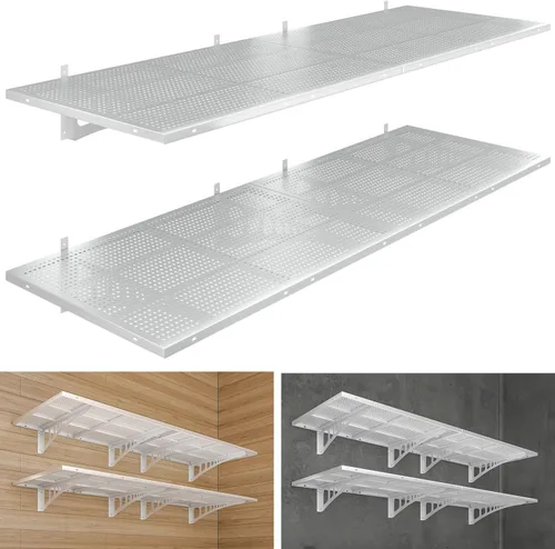 Miniatura 8 de Paquete de 2 estantes de pared de garaje resistentes de 2 x 3 pies, capacidad de carga de 500 libras, estantería de garaje montada en la pared, Negro
