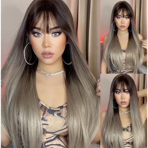 Miniatura 8 de BERON Pelucas negras de cabello largo liso con flequillo, para mujer, a la moda, resistente al calor, sintético, aspecto natural, para fiesta