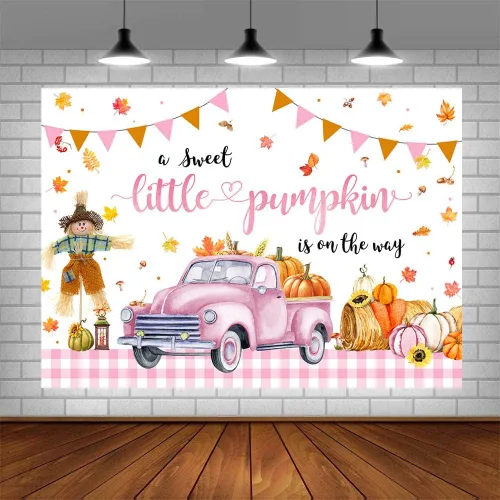 Miniatura 2 de AIBIIN Telón de fondo de calabaza para baby shower de 7 x 5 pies para niñas, otoño y otoño, decoración de fiesta de baby shower, coche rosa